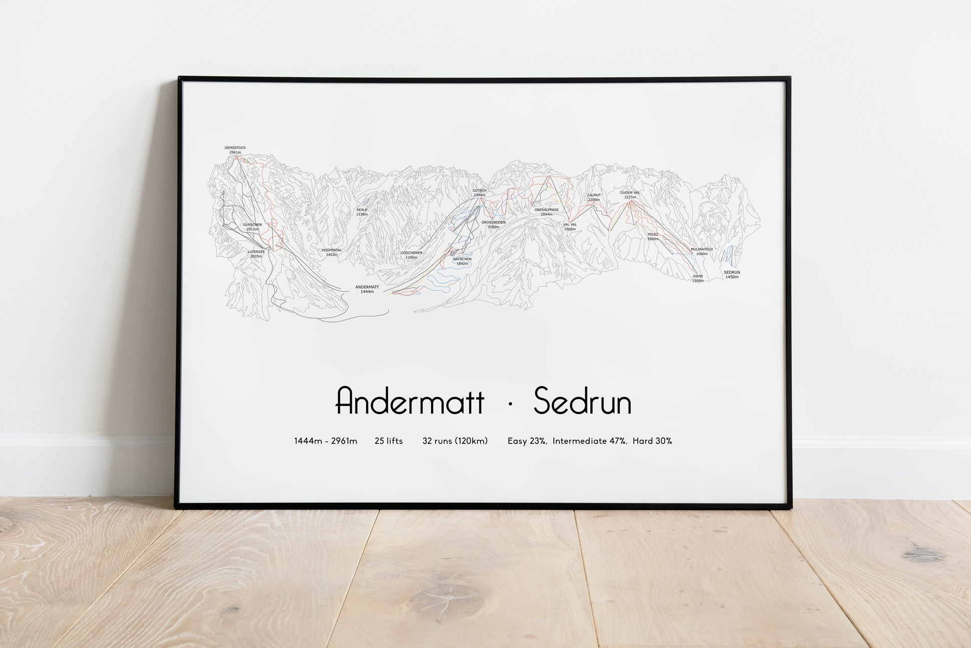 andermatt sedrun mountain artwork black frame