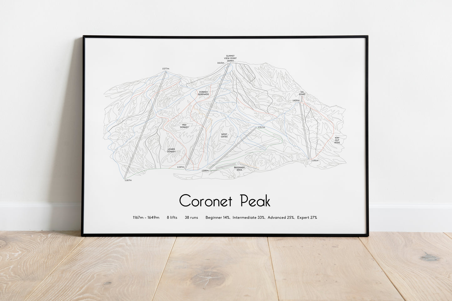 coronet peak mountain artwork black frame