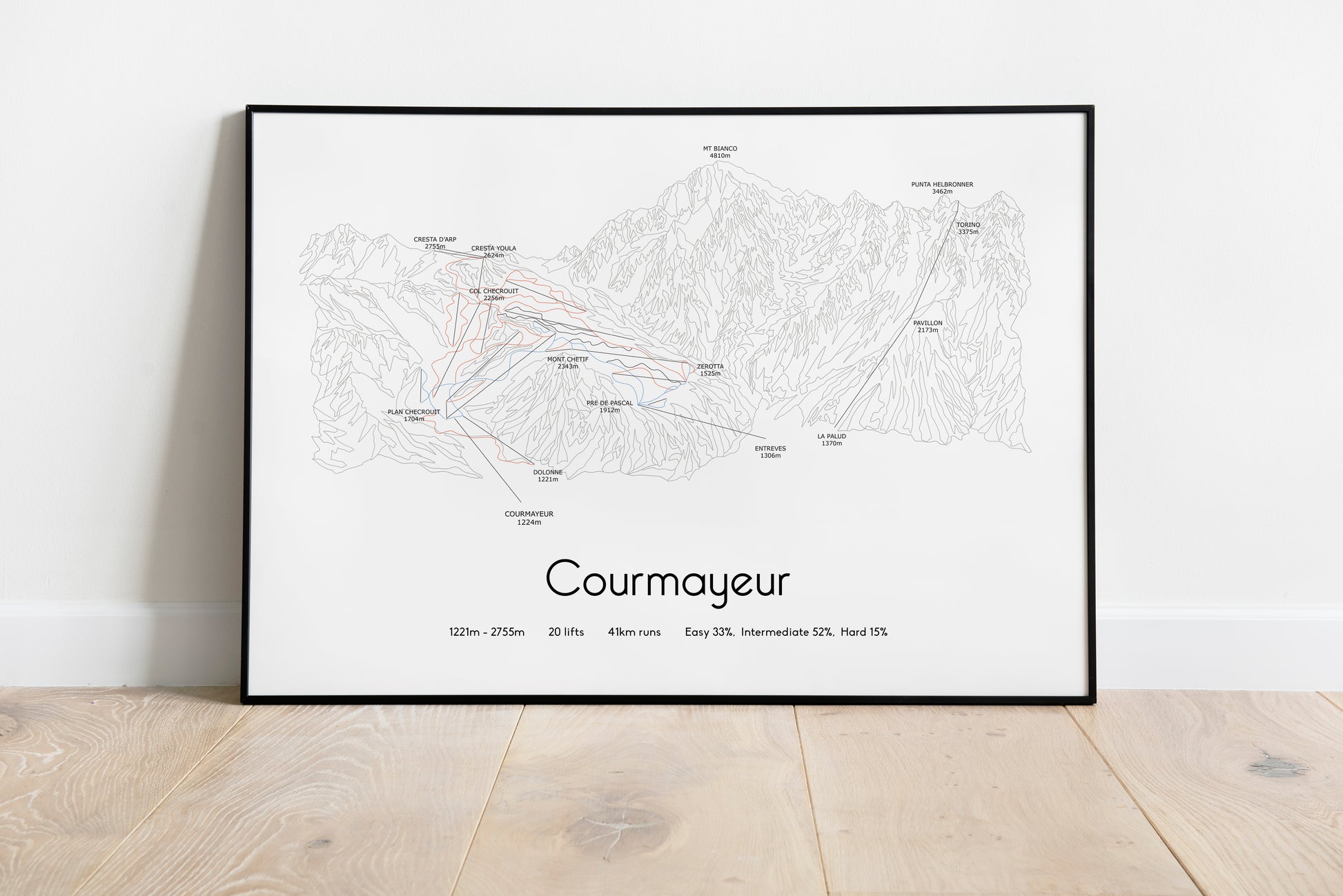 courmayeur mont blanc mountain artwork black frame