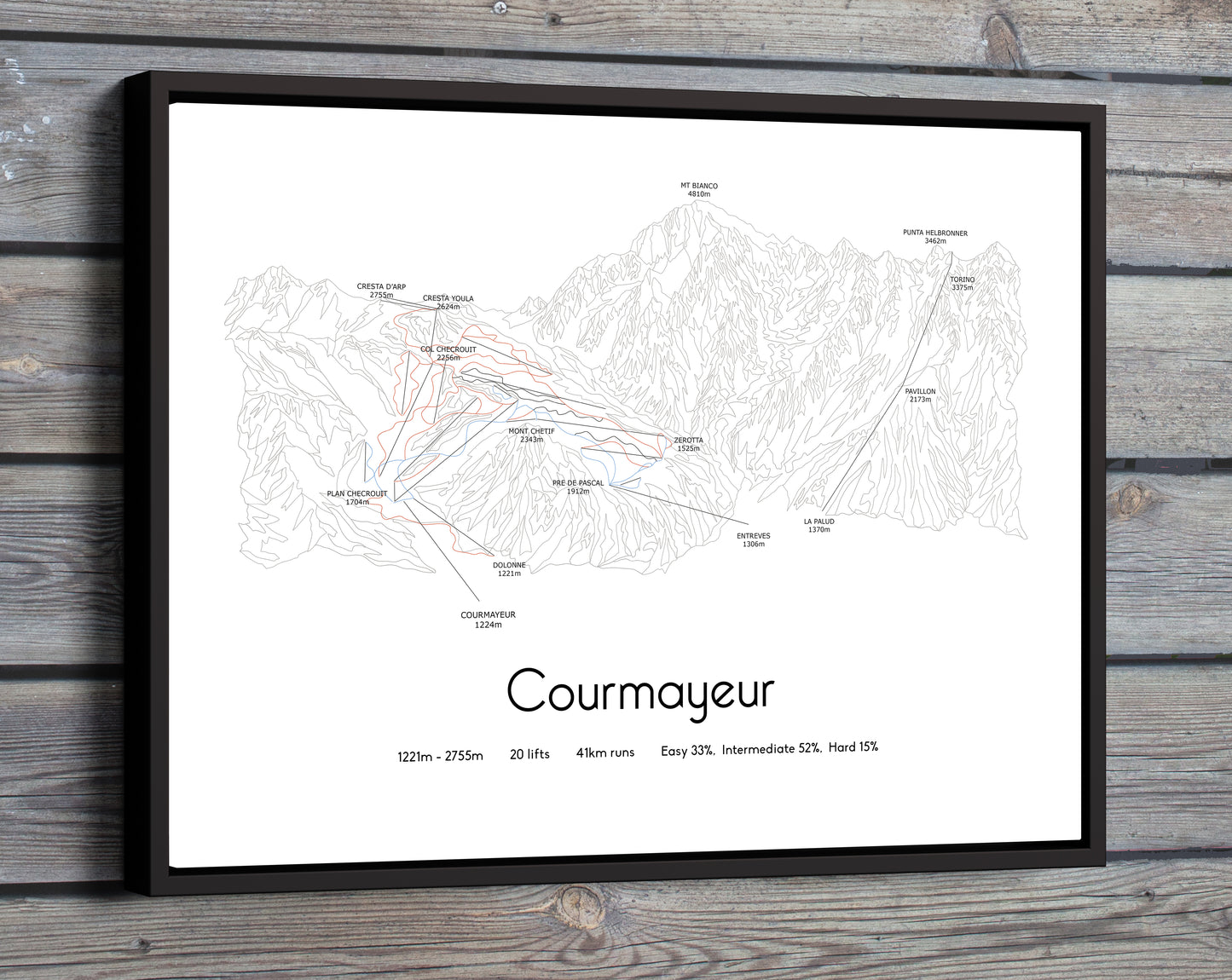 courmayeur mont blanc mountain artwork wooden wall