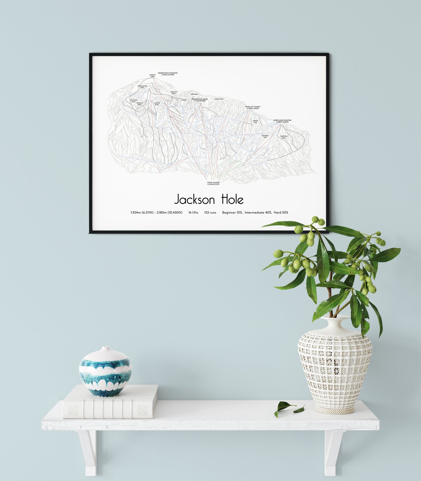 Jackson Hole mountain artwork shelf