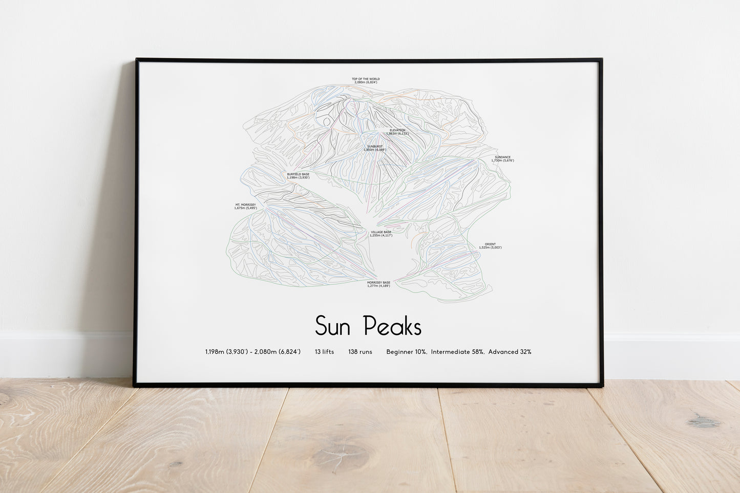 sun peaks mountain artwork black