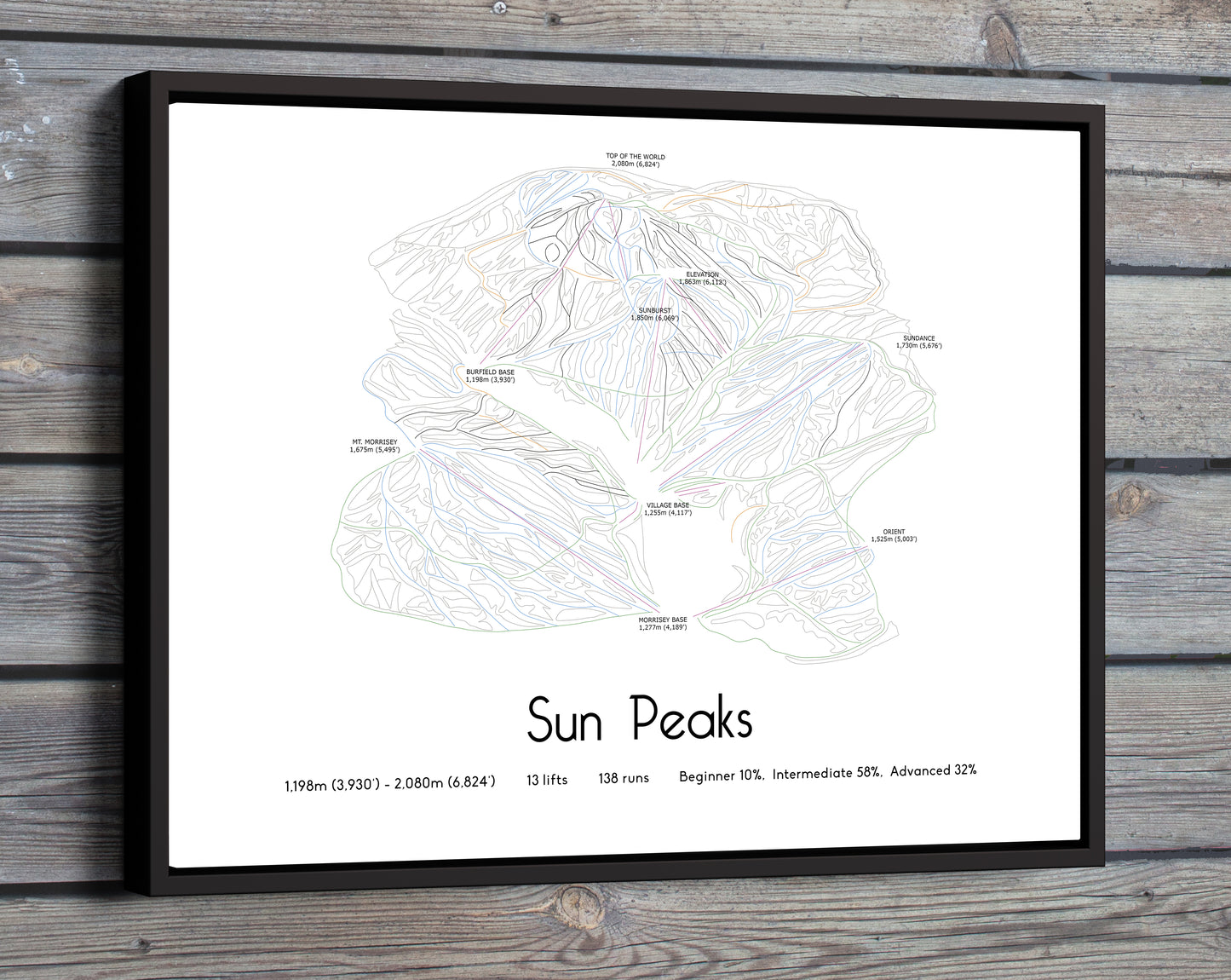 sun peaks mountain artwork wood