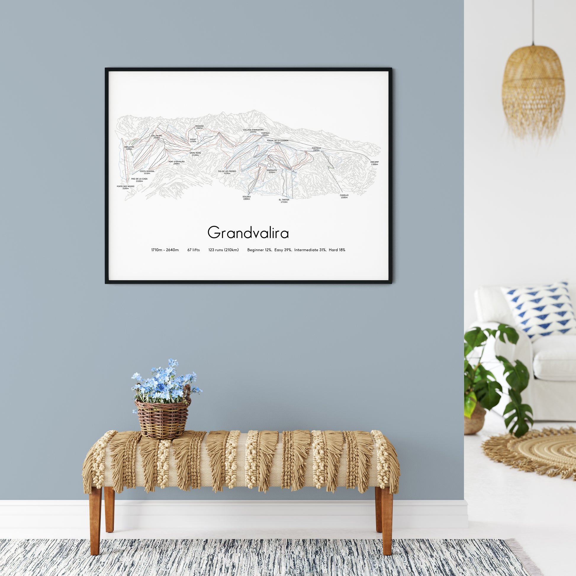 Grandvalira soldeu pas de la casa ski art print on blue wall