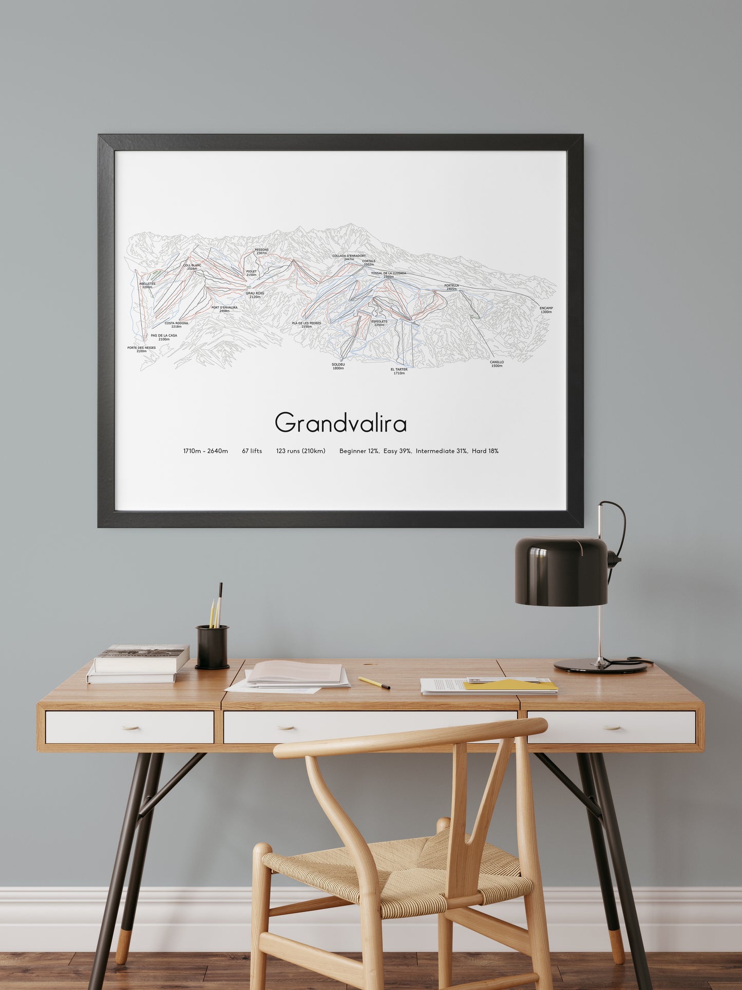 Grandvalira soldeu pas de la casa ski art print over desk