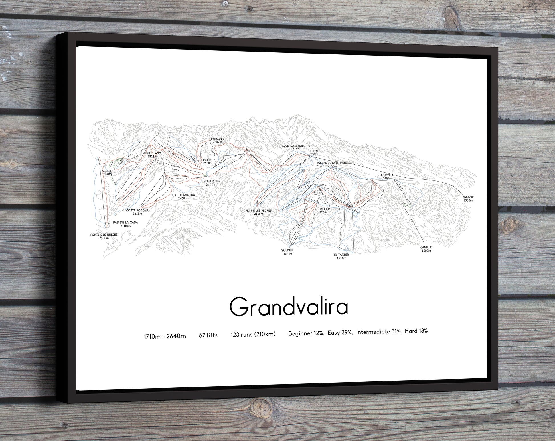 Grandvalira soldeu pas de la casa ski art print on wooden wall