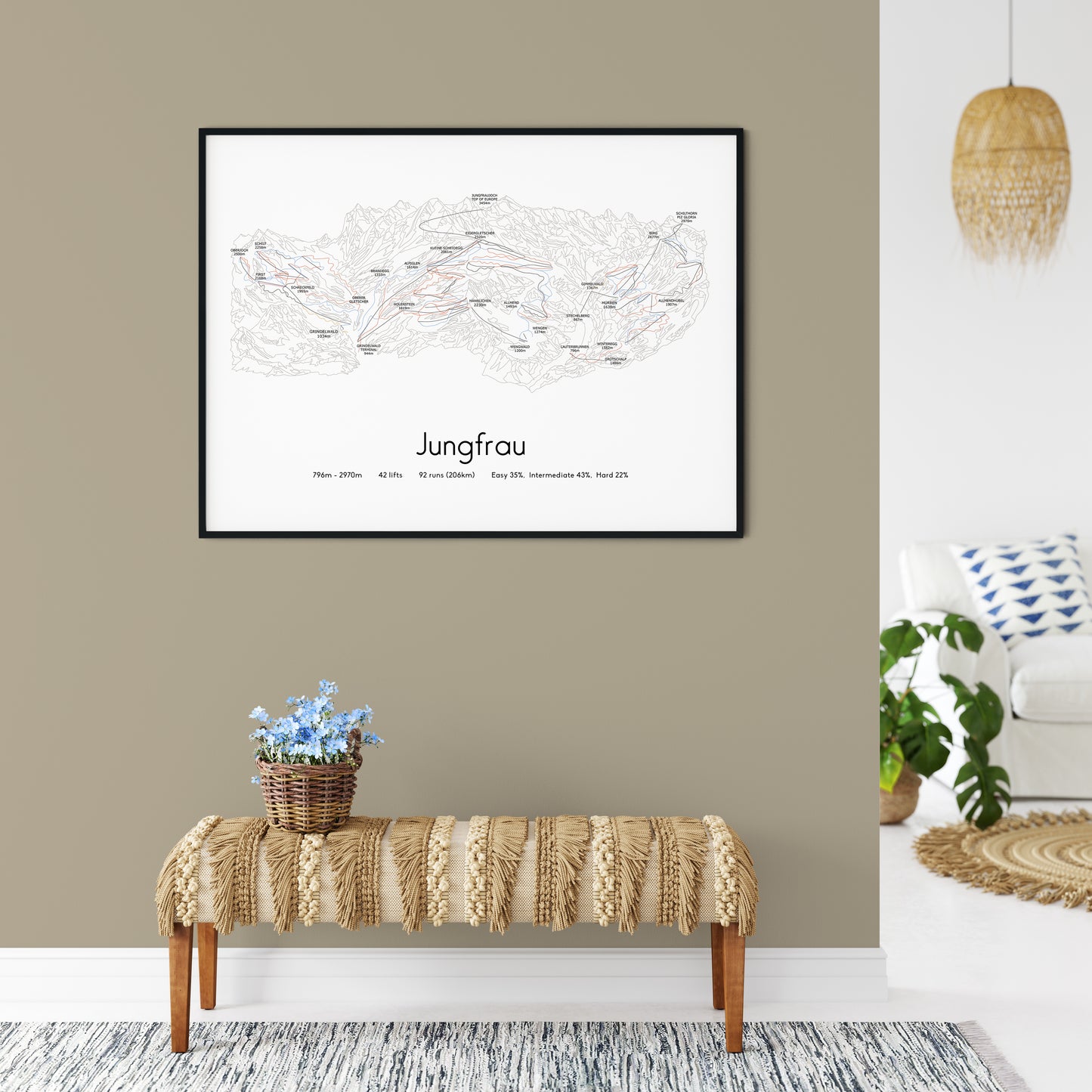 Jungfrau piste map art print hall