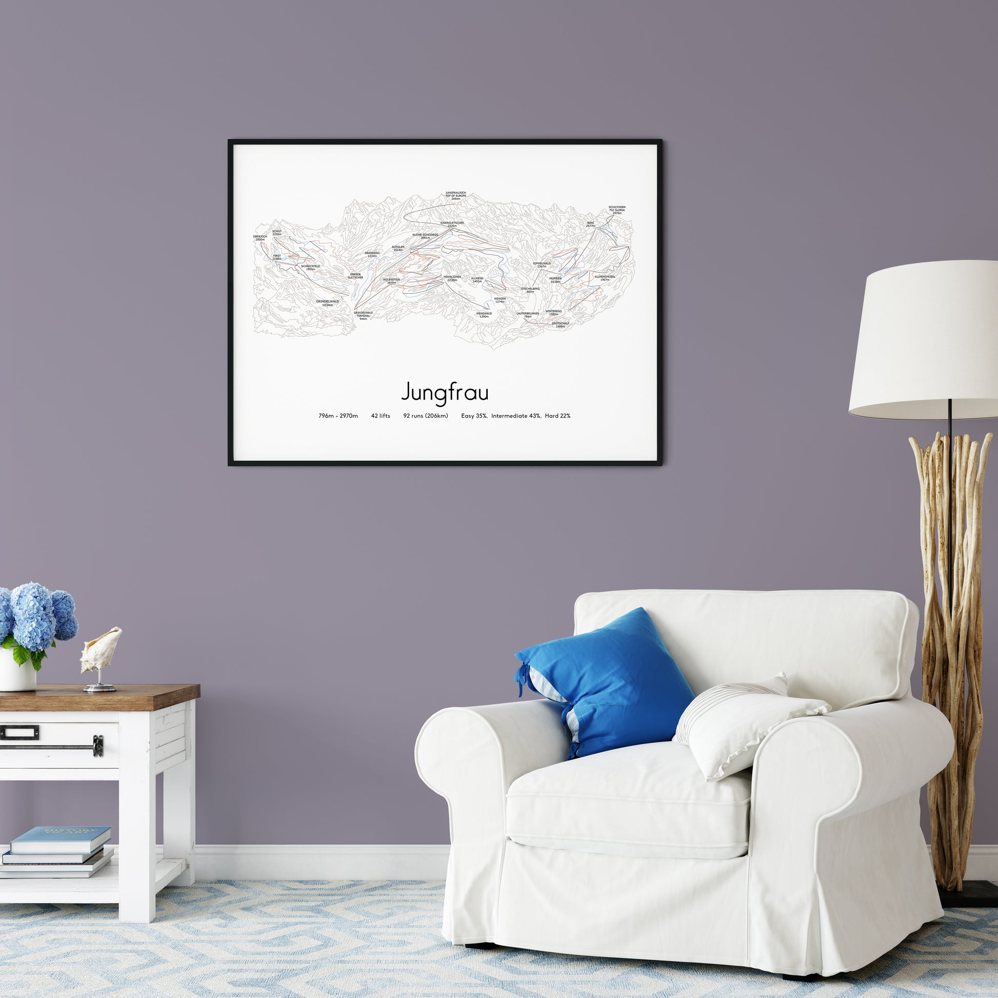 Jungfrau piste map art print chair