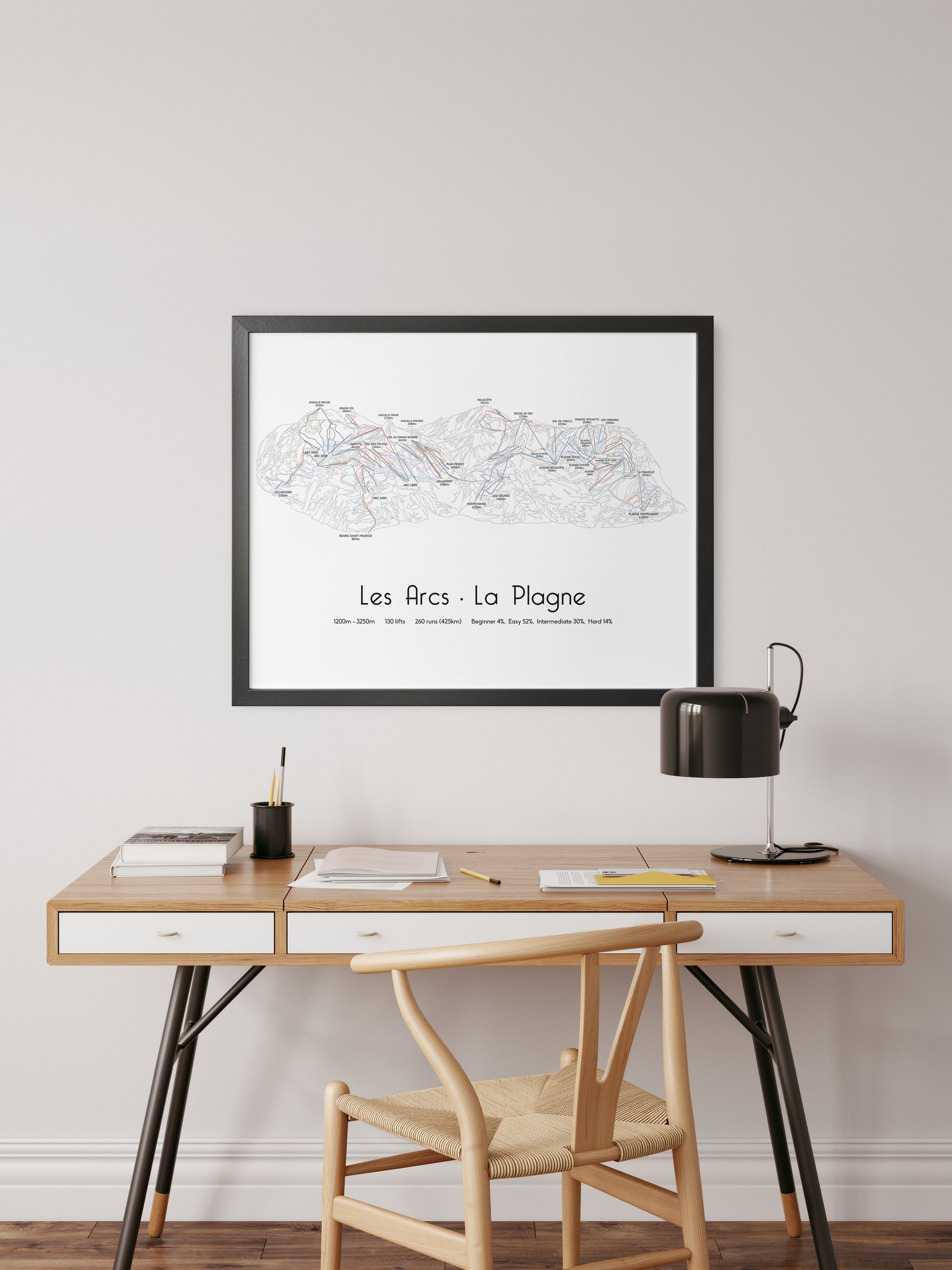 Les Arcs La Plagne ski art print over desk