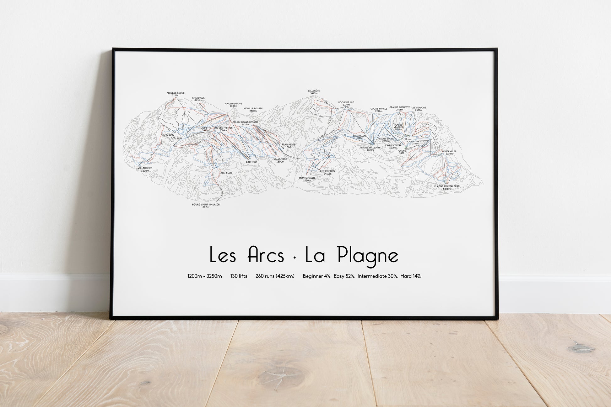 Les Arcs La Plagne ski art print in black frame