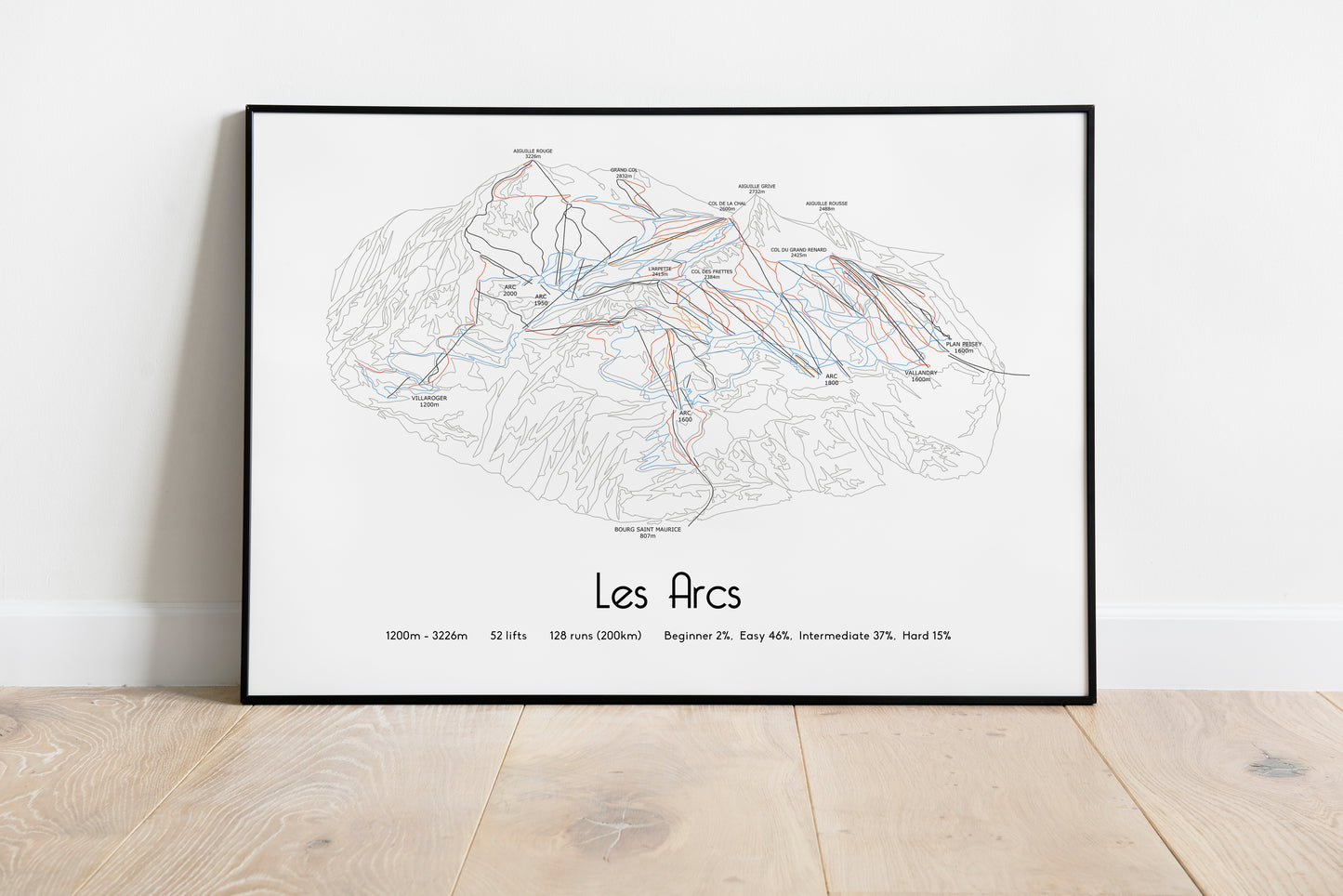 les arc ski art print in black frame