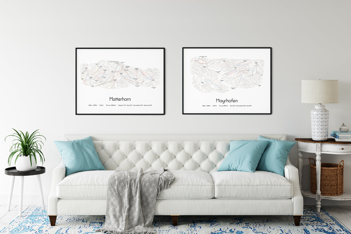 mayrhofen ski art print over sofa