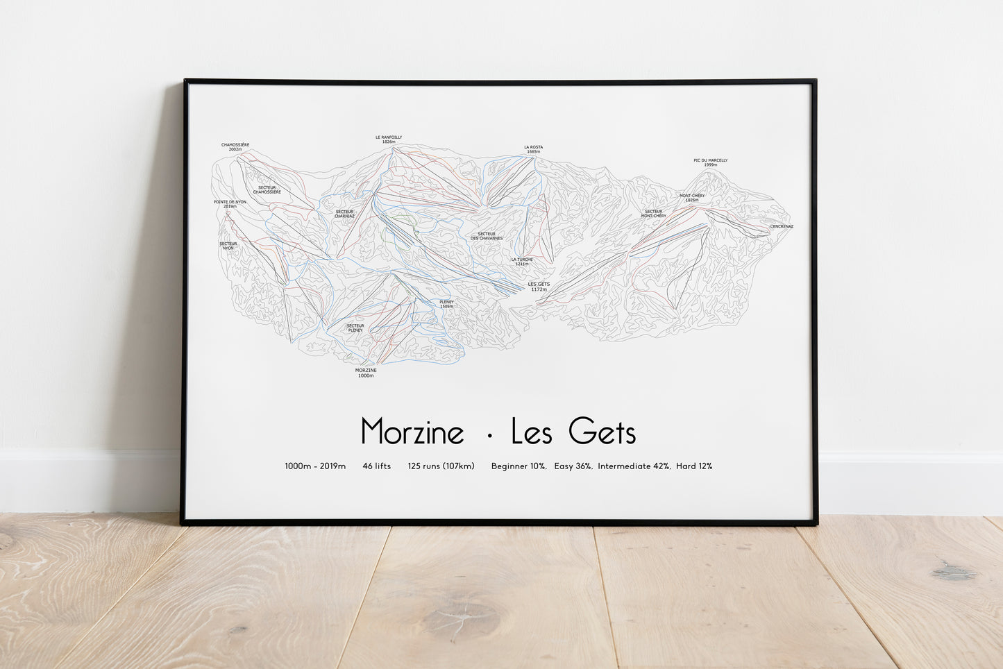 Morzine Les Gets ski art print in black frame