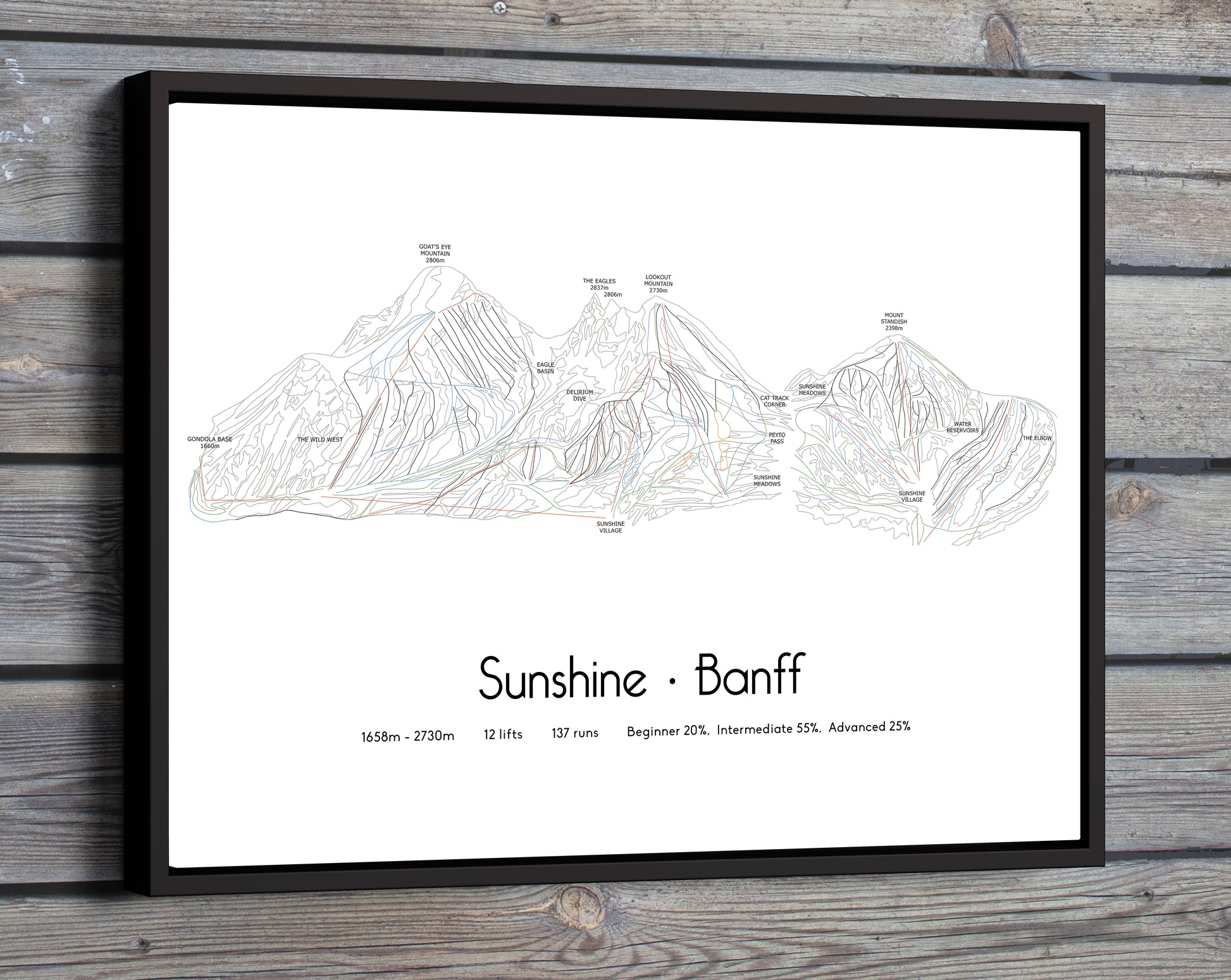 Sunshine Banff Ski Resort Art Poster wooden wall