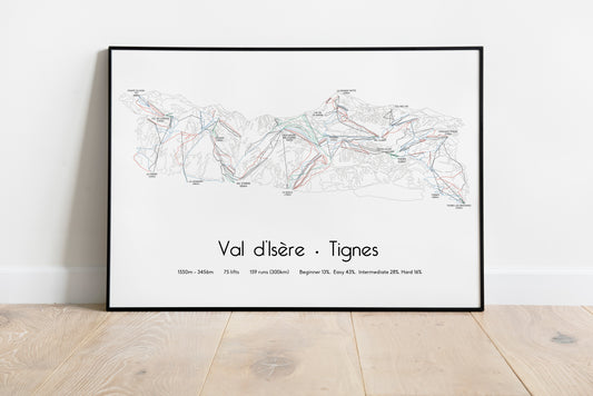 val d'isère tignes ski art print in black frame